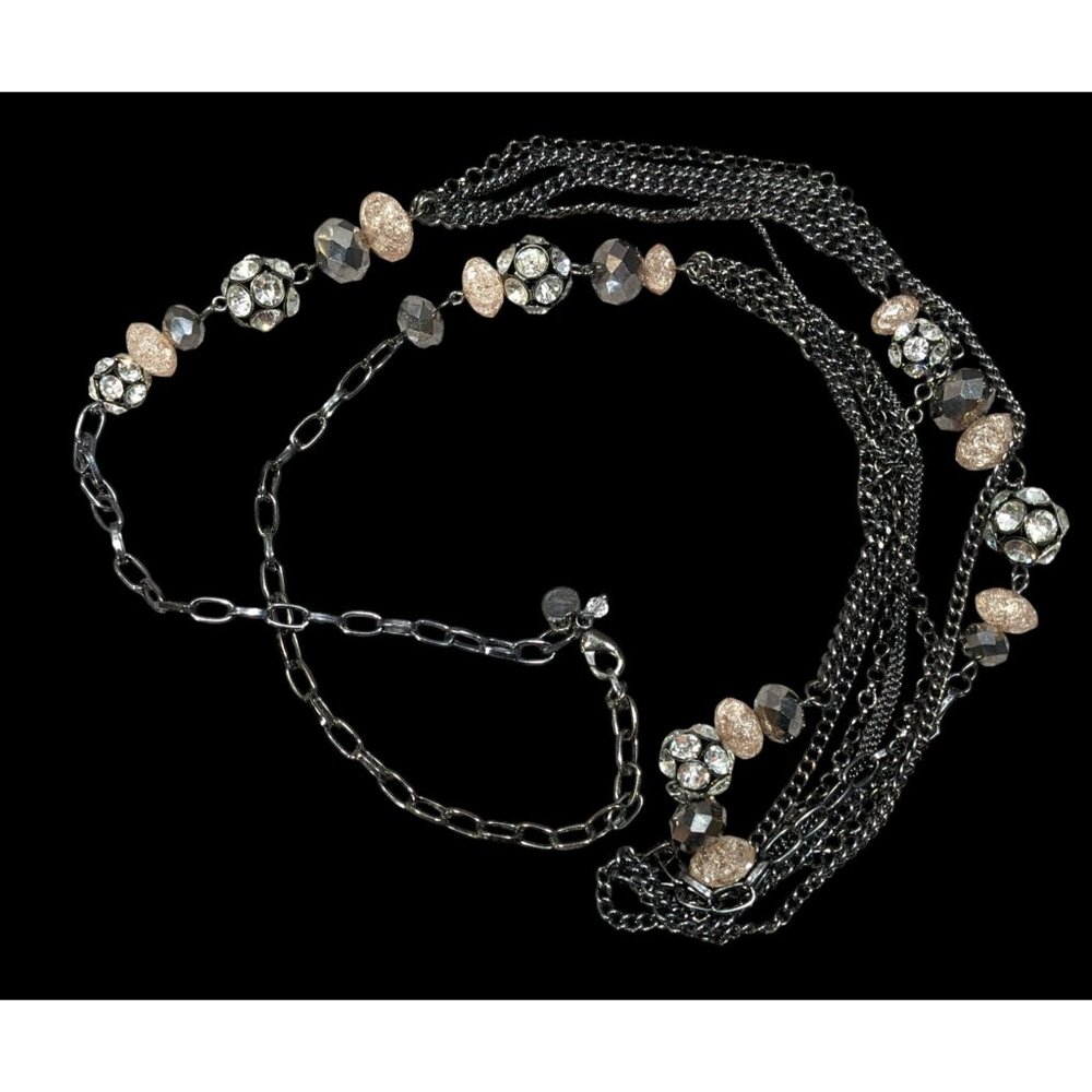 Vera Wang Gunmetal And Pink Glass Layered Station Necklace